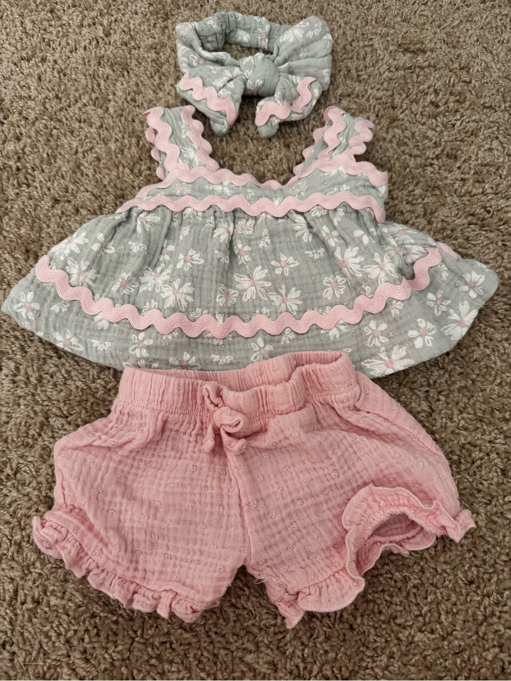 Rachel Zoe Girls Pink & Green Floral Two-Piece Set with Headband NWOT 0-3 Months